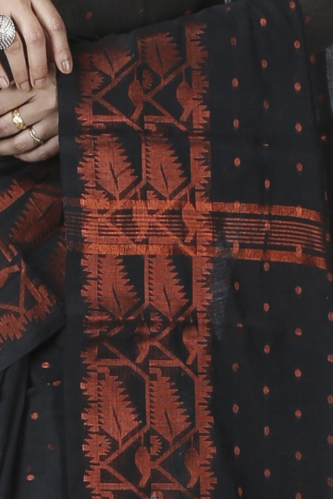 Black Blended Cotton Temo Hand Loom Saree (1264)